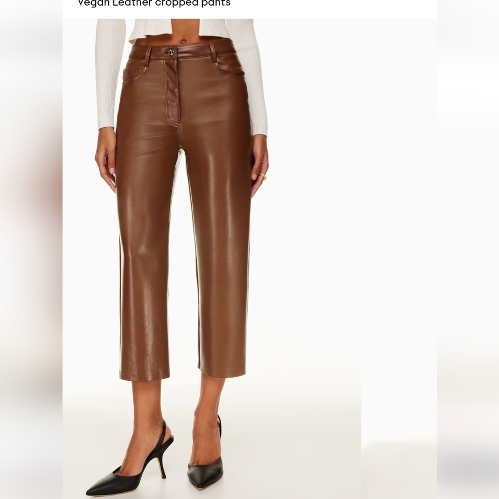 Aritzia Wilfred Melina Cropped Faux Leather Pants Camel Tan Vegan Leather Size